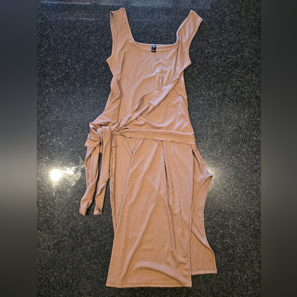 SHEIN Tan Sleeveless Sheath Dress Square Neck Cocktail